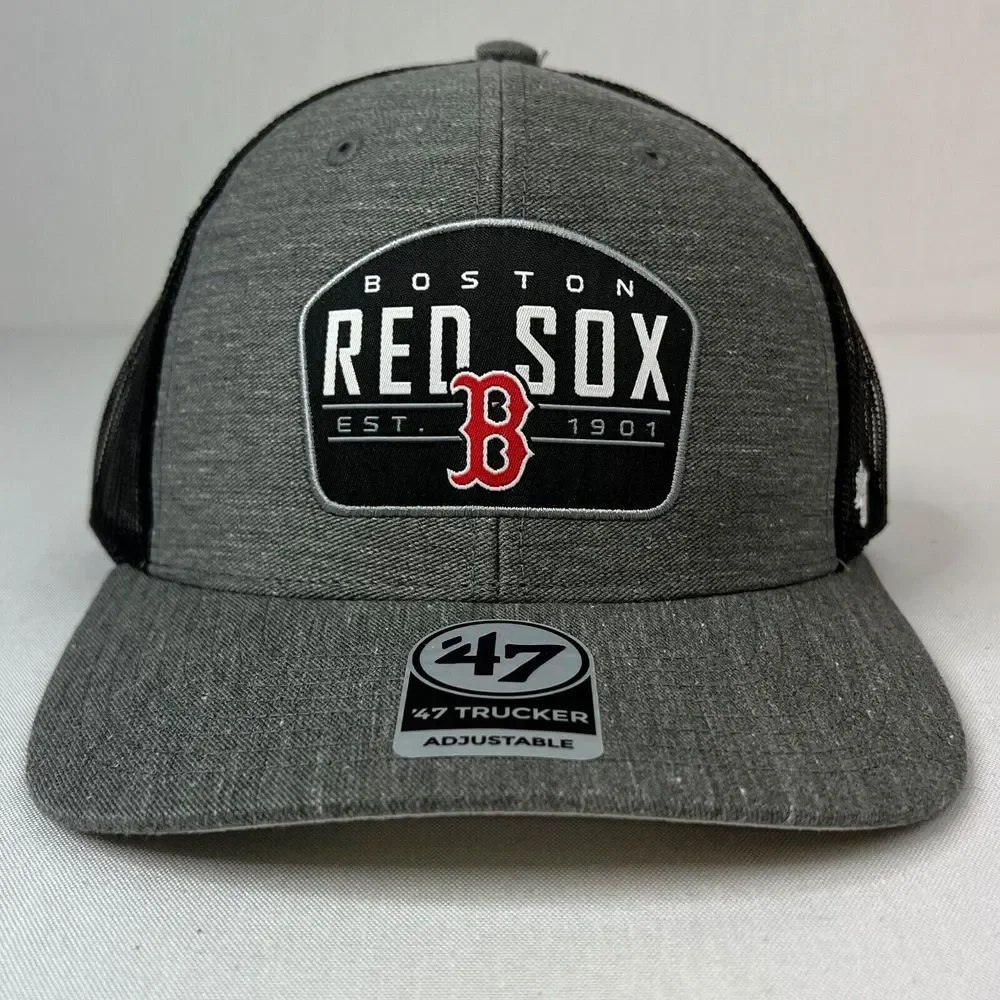 '47 Brand Boston Red‎ Sox Team Logo Heather Grey Black Trucker Snapback Hat